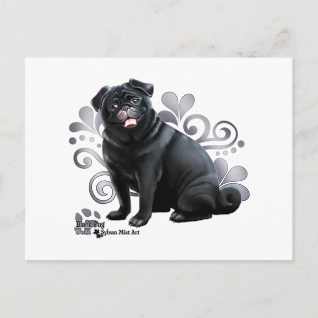 Black Pug Postcard (Front)