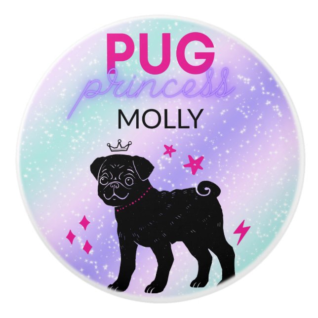 BLACK" PUG PRINCESS"  CERAMIC KNOB (Front)