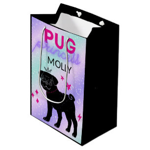 BLACK" PUG PRINCESS"  MEDIUM GIFT BAG