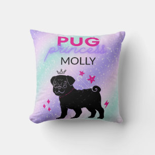 BLACK" PUG PRINCESS" THROW PILLOW PERSONALIZED.