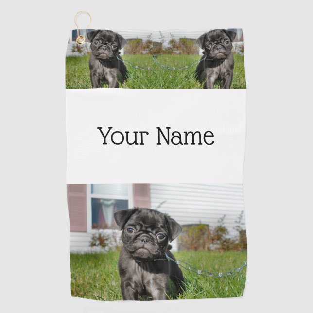 Black Pug pupp Golf Towel (Front)