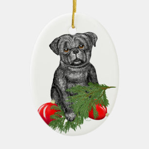 Black Pug Puppy Adorable Christmas Art Ceramic Tree Decoration