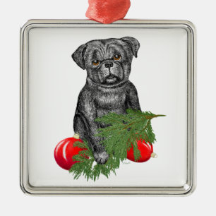 Black Pug Puppy Adorable Christmas Art Metal Tree Decoration
