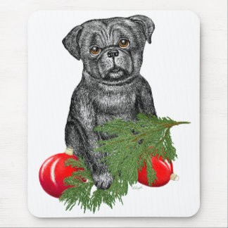 Black Pug Puppy Adorable Christmas Art Mouse Mat