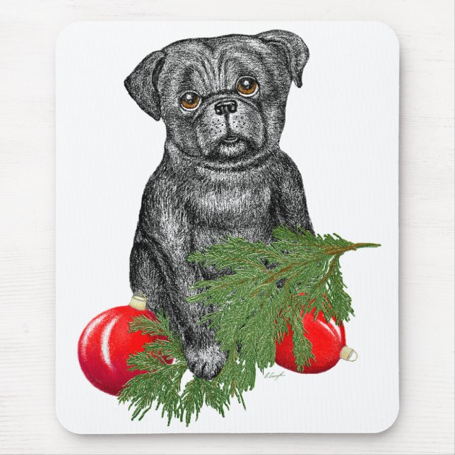 Black Pug Puppy Adorable Christmas Art Mouse Mat (Front)