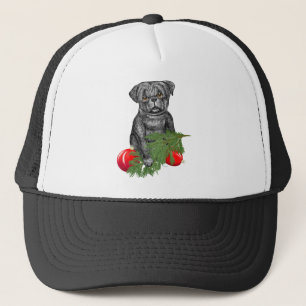 Black Pug Puppy Adorable Christmas Art Trucker Hat