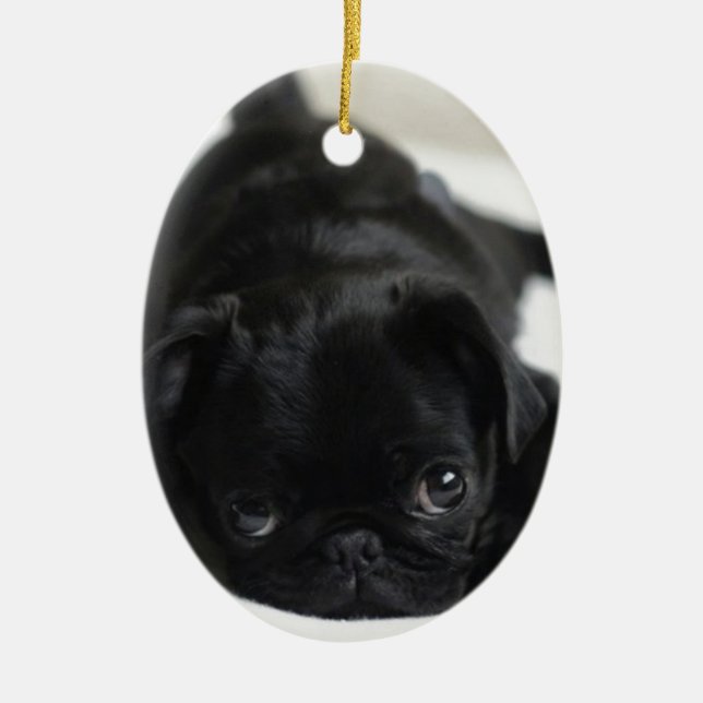 Black Pug Puppy Ceramic Tree Decoration (Front)