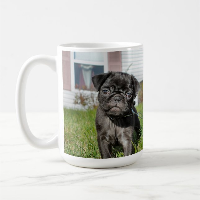 Black Pug Puppy Coffee Mug (Left)