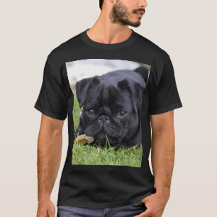 Black Pug Puppy Eating T-Shirt