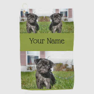 Black pug puppy golf towel