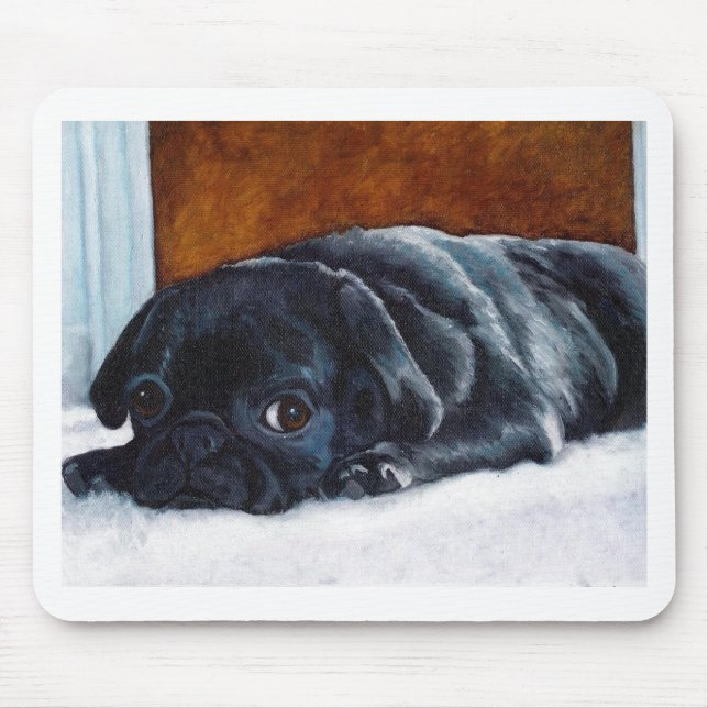 Black Pug Puppy Mouse Mat (Front)