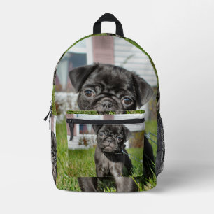 Black pug puppy printed backpack