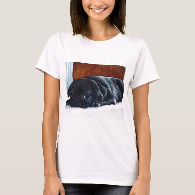 Black Pug Puppy Resting T-Shirt (Front)