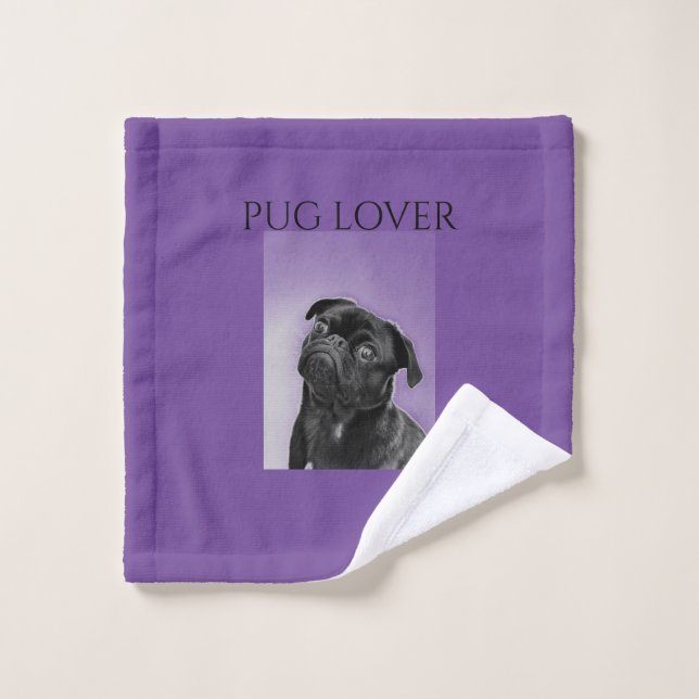 Black pug purple wash cloth. wash cloth (Wash Cloth)