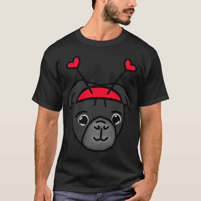Black Pug Red Heart Bopper T-Shirt (Front)