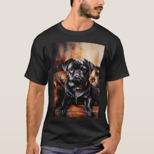 Black pug relaxing on a leather sofa. T-Shirt