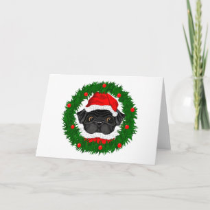 Black Pug Santa Greeting Cards