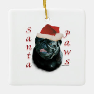 Black Pug Santa Paws Ceramic Ornament