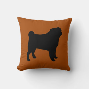 Black Pug Silhouette Burnt Orange Dog Lover's Cushion