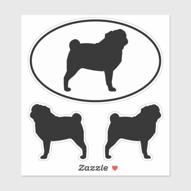 Black Pug Silhouettes Dog Vinyl Sticker Set (Sheet)