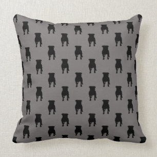 Black Pug Silhouettes on Grey Background Cushion