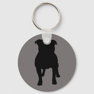 Black Pug Silhouettes on Grey Background Key Ring