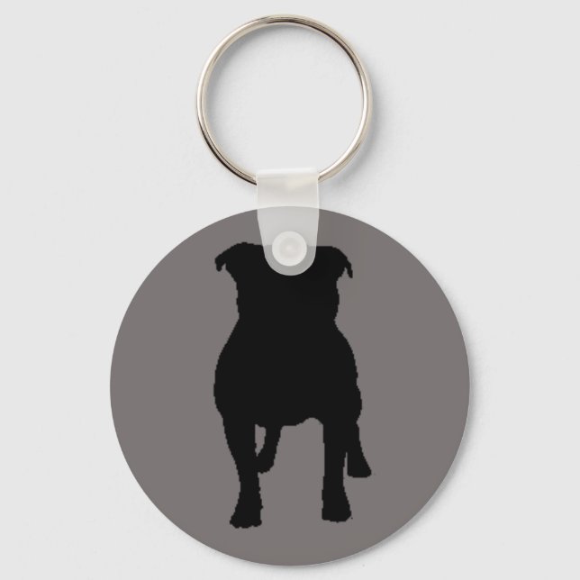 Black Pug Silhouettes on Grey Background Key Ring (Front)