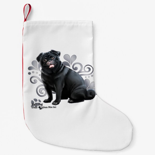 Black Pug Small Christmas Stocking (Front)