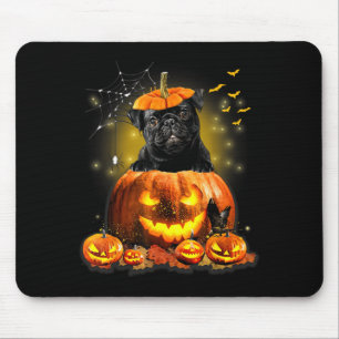 Black Pug Spooky Halloween Pumpkin Dog Head Men Mouse Mat