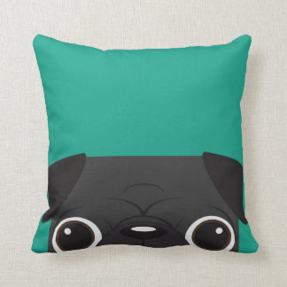 Black Pug -Teal Pillow