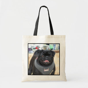 Black pug tote bag