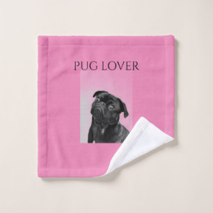 Black pug wash cloth in pink.