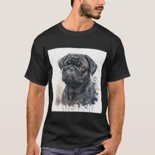 Black Pug Watercolour Style Painting T-Shirt