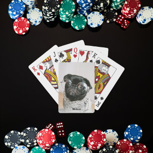 Black Pug Wearing Glasses Playing Cards