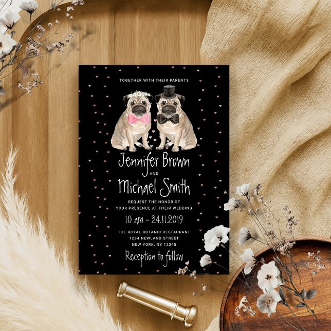 Black Pug wedding Dog Invitation (Creator Uploaded)
