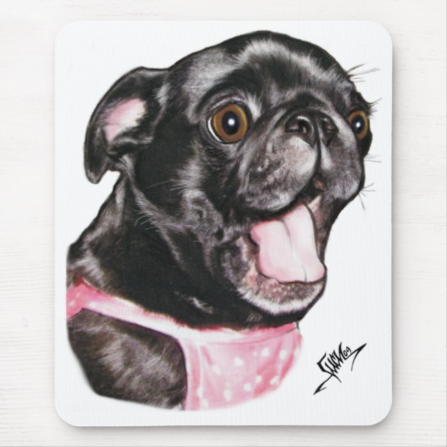 Black Pug Whassup?! Mouse Mat (Front)