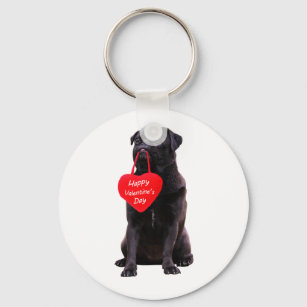 Black Pug Wishing Happy Valentine's Day Key Ring
