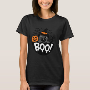 Black Pug Witch Hat Bats Spooky Pumpkin Halloween T-Shirt