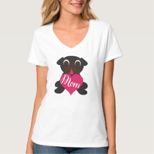 Black Pug With Mum In Heart T-shirt