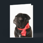 Black pug  with red bow holiday card<br><div class="desc">Black pug  with red bow</div>