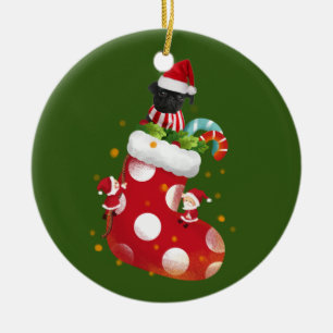 Black Pug With Socking Ceramic Tree Decoration