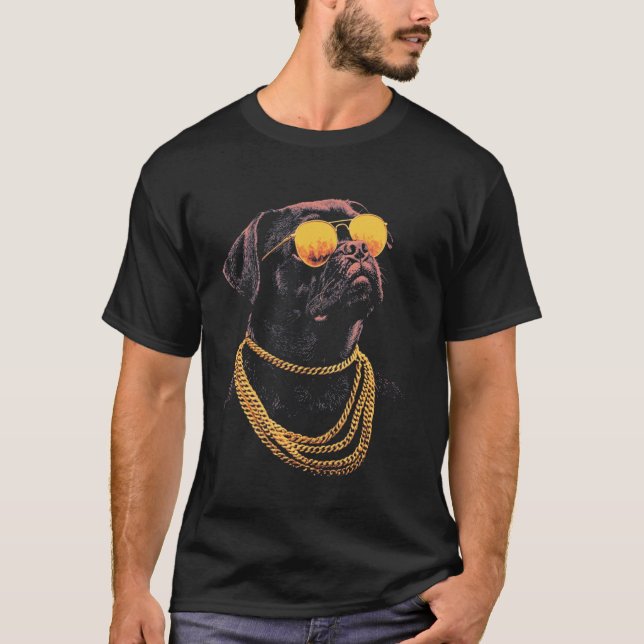 Black Pug With Sunglasses T-Shirt (Front)