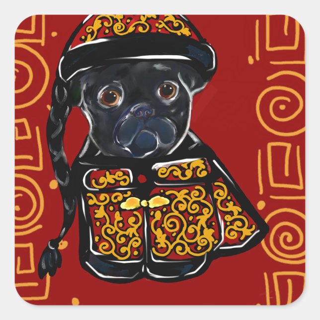 Black Pug Year of the Dog Square Sticker (Front)
