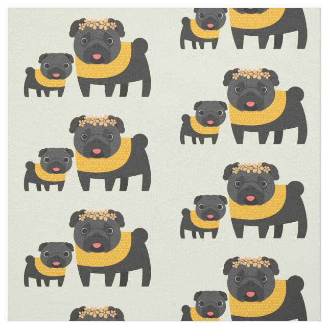 Black Pugs Fabric (Swatch)