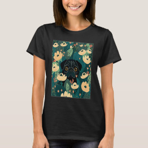 Black Pugs Hiding Flowers Floral Dog Mum Dad T-Shirt