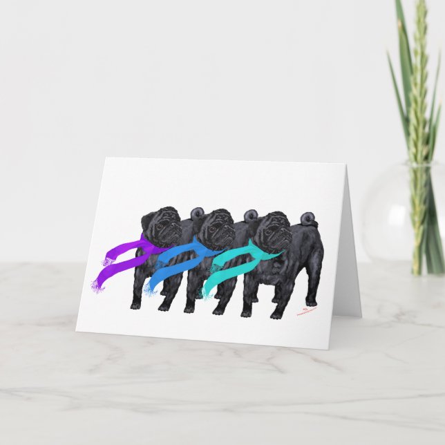 Black Pugs in Scarves Card (Front)