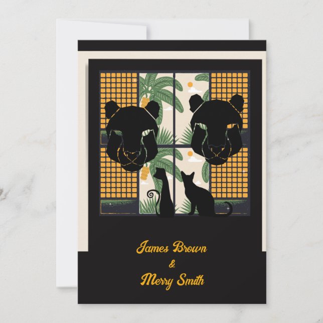 Black Puma Mask Domestic Cat Love Wedding Invitation (Front)