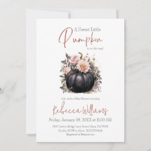 Black Pumpkin Blush Pink Floral Fall Baby Shower Invitation