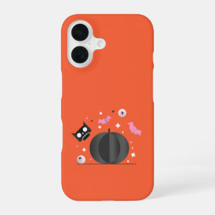 Black Pumpkin & Cute Cat Halloween iPhone 16 Case