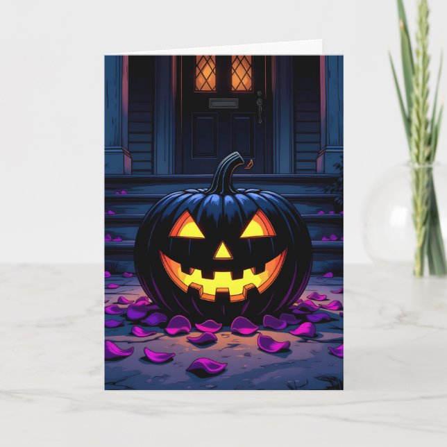 Black Pumpkin Halloween Colouring Page Inside Card (Front)